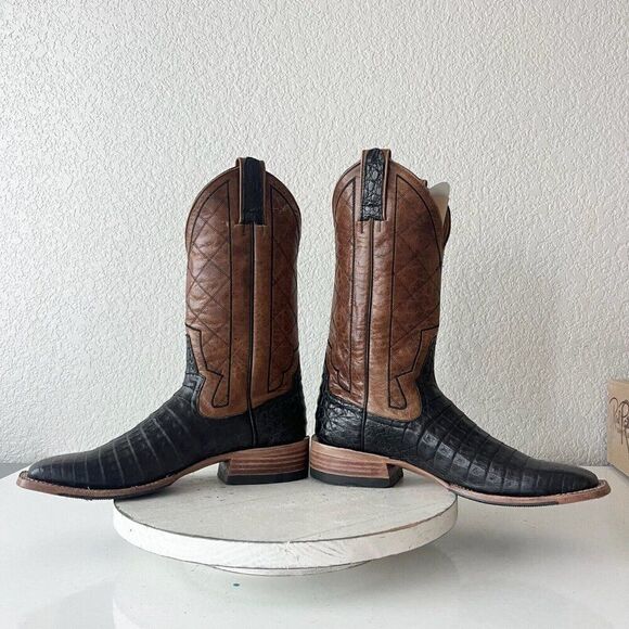 NEW Rod Patrick Mens Cowboy Boots Size 7A Black Caiman Western Boots Square Toe - Picture 7 of 11